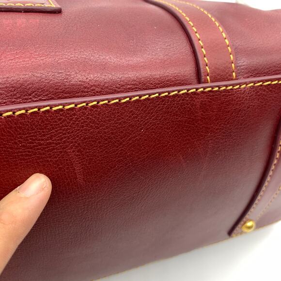 Dooney & Bourke Florentine Leather Purse Domed Buckle Red Bordeaux Handbags - Picture 9 of 16